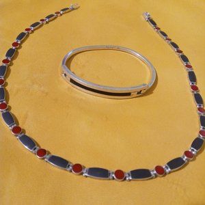 Sterling Silver Coral Necklace and Bangle